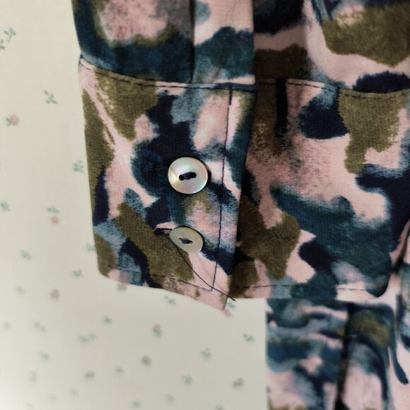 Susan Graver Liquid Knit Top 2X Multicolor Abstract Print Button-up Office Boho - Picture 13 of 16